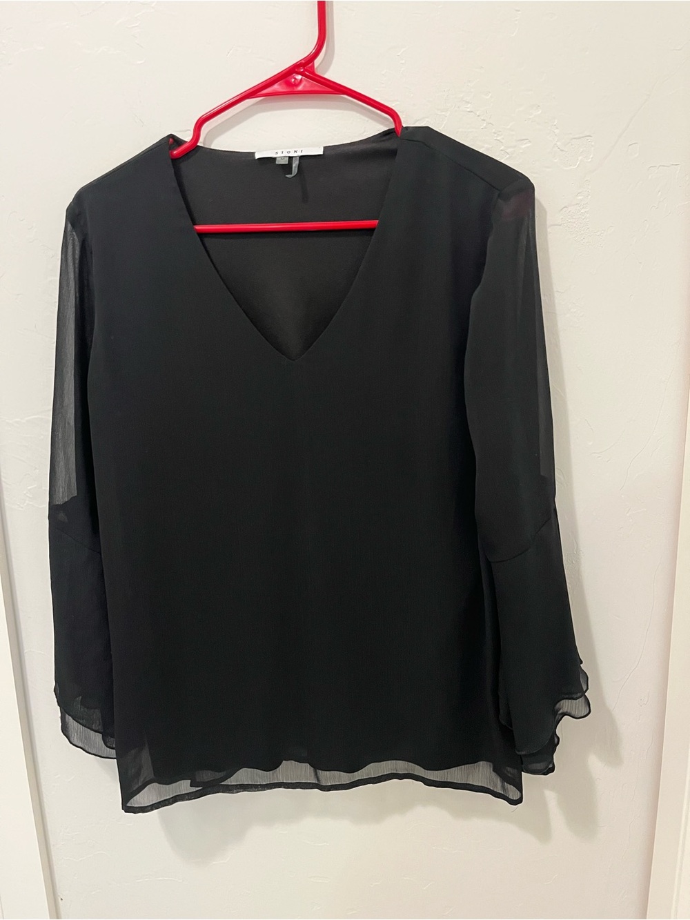 Sioni Black V-Neck Chiffon Blouse